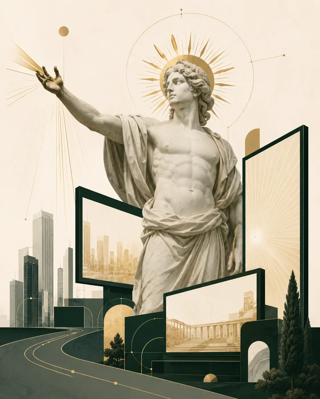 Editorial illustration representing local digital screen advertising